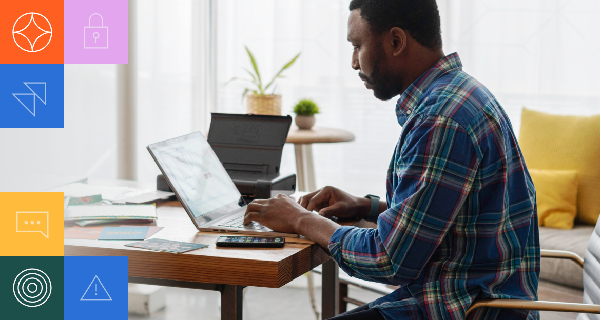 Man working on data on a laptop