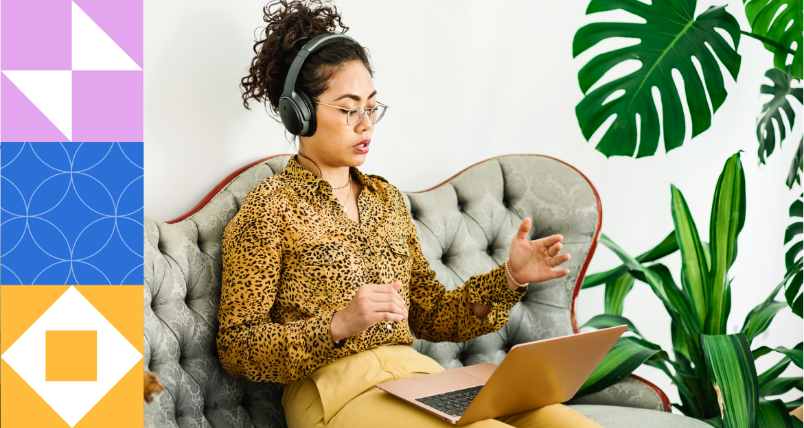 Broker wearing headphones on a virtual meeting