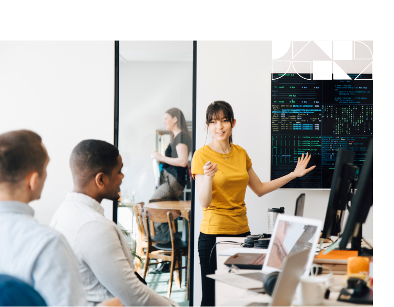 Woman presenting security insights in a boardroom